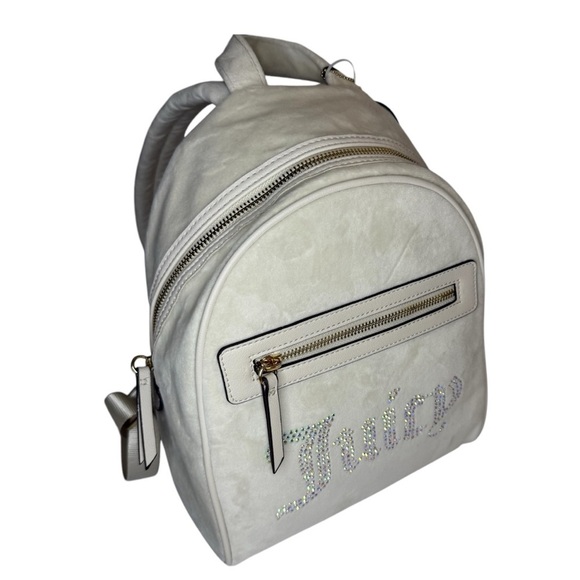 New Juicy Couture Velvet Mini Gray Rhinestone Logo Angel Backpack Heart Puff Tag
